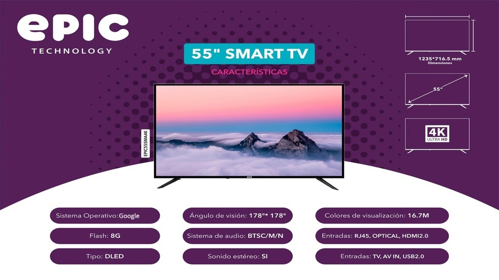 TV Smart 55" HD Google - Epic (EPIC55SMG)